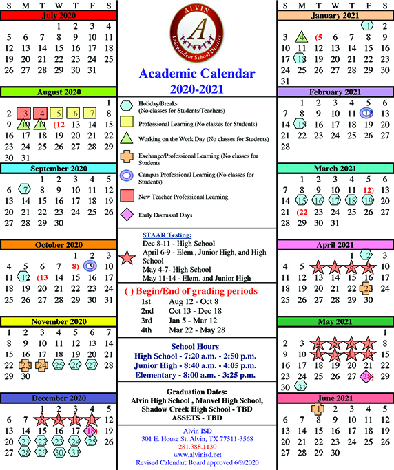 Alvin ISD Approves 2020 2021 School Calendar Del Bello Lakes